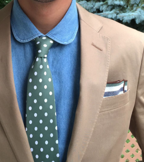 Designer Green + White Polka Dot Tie