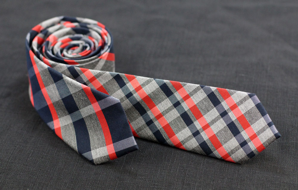 Winter Neckties in Red, Grey, Navy Plaid
