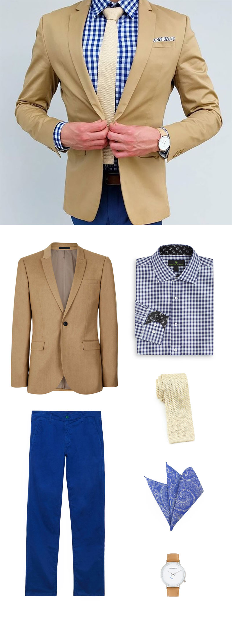 Shop This Look: Golden Cream Knit Tie + Gingham Check Shirt