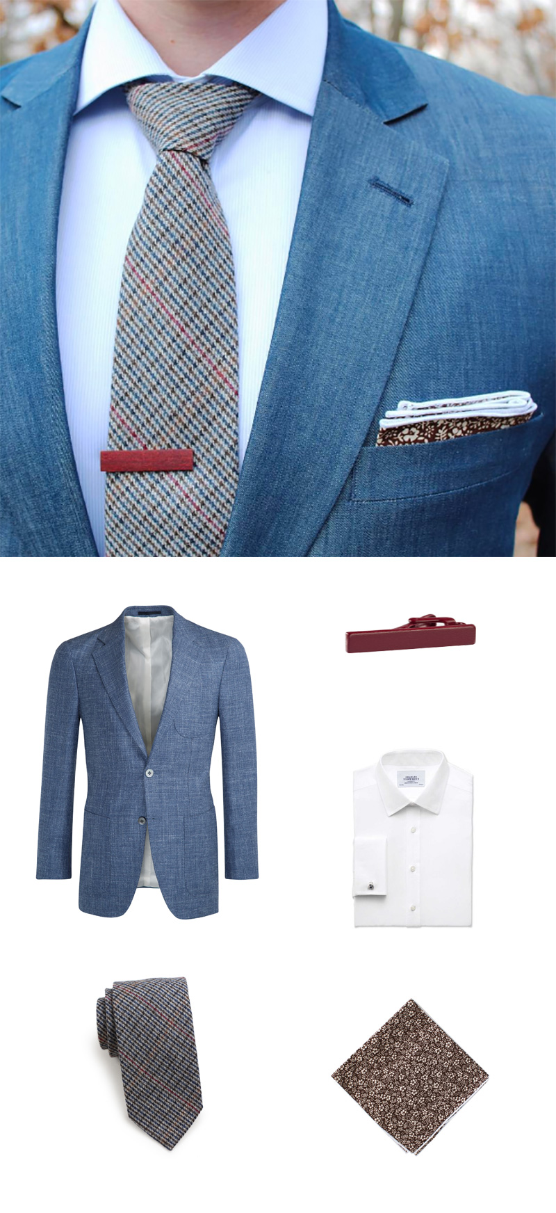 Mens Summer Style - Trendy Blue Jacket + Skinny Check Necktie