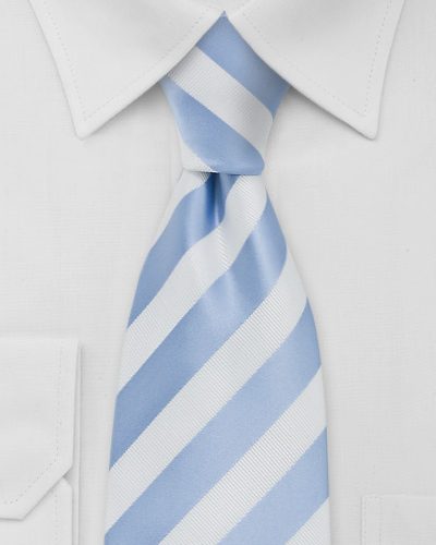Mens Striped Tie in White and Powder Blue