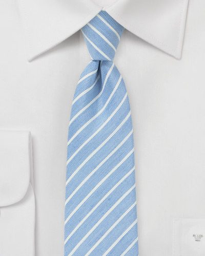 Sky Blue Linen Striped Mens Tie