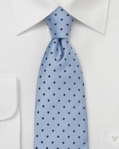 Trendy Powder Blue Necktie with Navy Dots