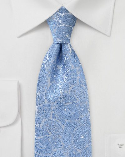 Mens Paisley Necktie in Blue and Silver