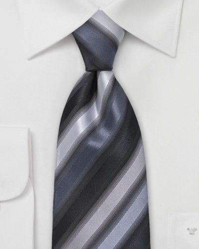Asymmetrically Striped Necktie in Gray and Silver