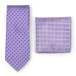 Lavender Necktie Paired to Check Lavender Pocket Square
