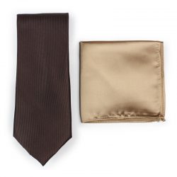 Coffee Brown Necktie Paired to Light Brown Pocket Square