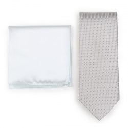 Mens Platinum Necktie Paired to Ivory Pocket Square