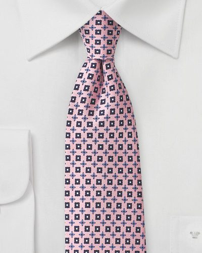 Pink Foulard Tie with Blue Accents