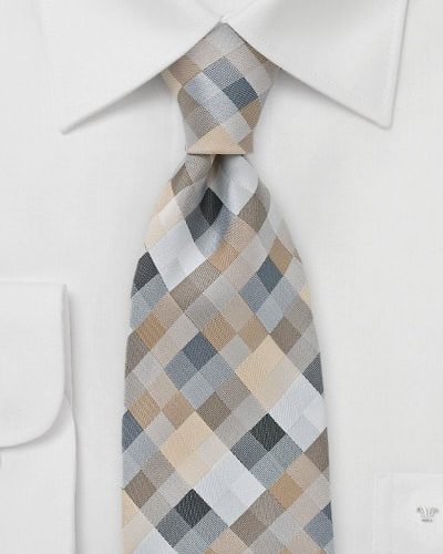 Brown, Tan, and Gray Patchwork Mens Necktie