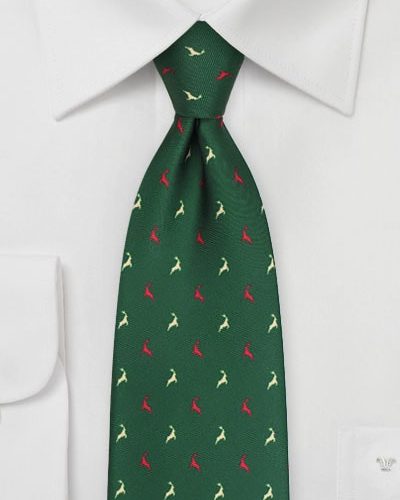 Cheap-Neckties Menswear Color of the Month: Green Christmas Tie with Reindeers in Cream and Red
