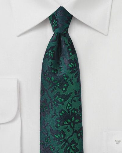 Cheap-Neckties Menswear Color of the Month: Pine Green Silk Tie with Floral Design