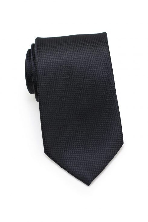 Textured Shiny Solid Mens Necktie in Jet Black