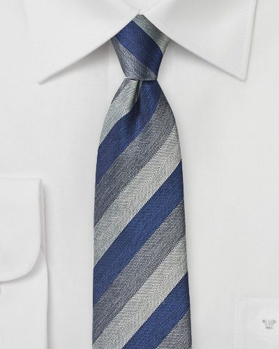 Mens Silk Necktie with Navy and Gray Stripes