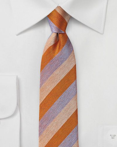 Striped Silk Tie in Orange, Peach, Lavender