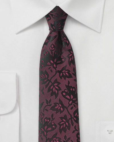 Designer Floral Silk Tie in Oxblood