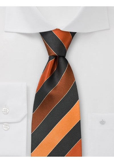 Wide striped silk tie - Orange and black striped tie