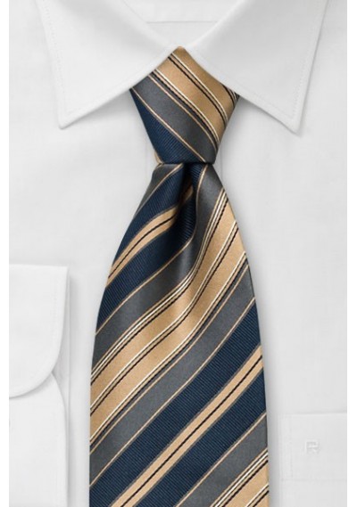 Striped silk tie -  Tie with dark blue and brown/copper stripes