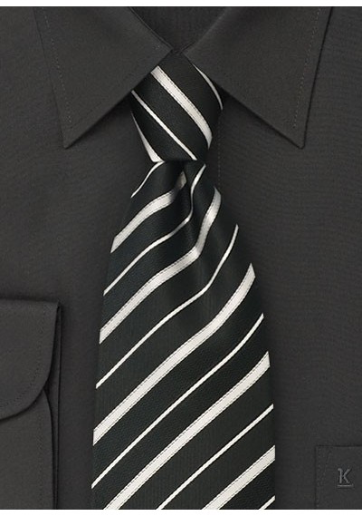Black tie - Silk tie in black with fine silver stripes
