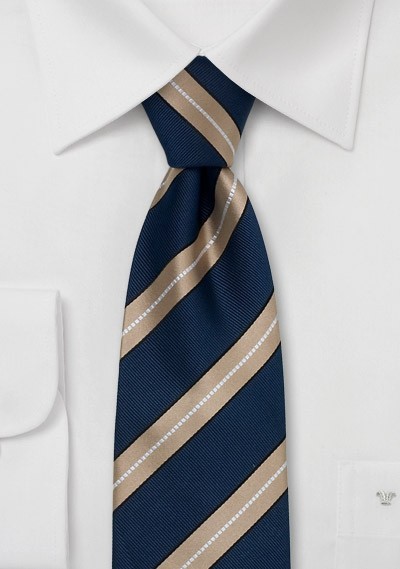 Modern Italian silk tie  - Striped tie in navy blue and bronze