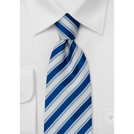 Extra Long Necktie -  Blue and White Striped Tie