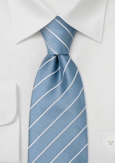 Striped light blue silk tie -  Necktie in baby blue with white diagonal stripes