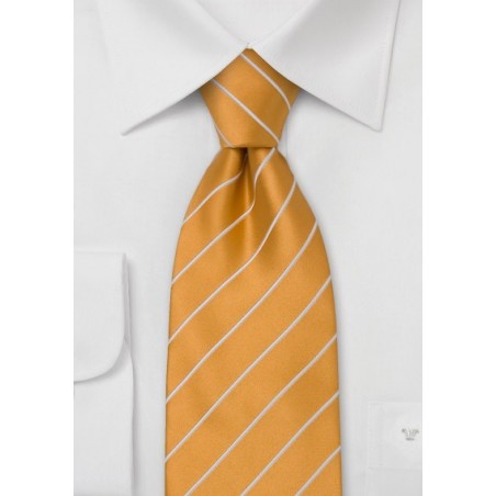 Extra Long Necktie - Ginger yellow with fine white stripes