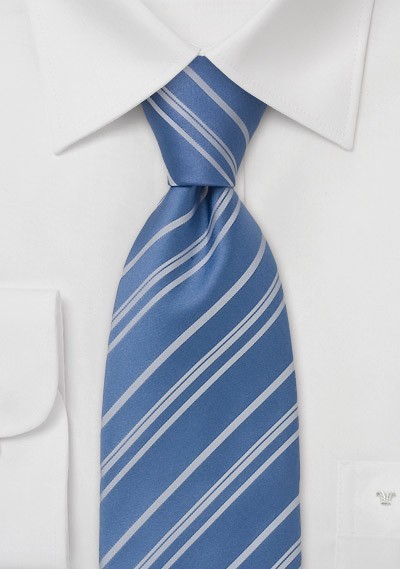 Striped Tie  -  Sky Blue with fine silver stripes
