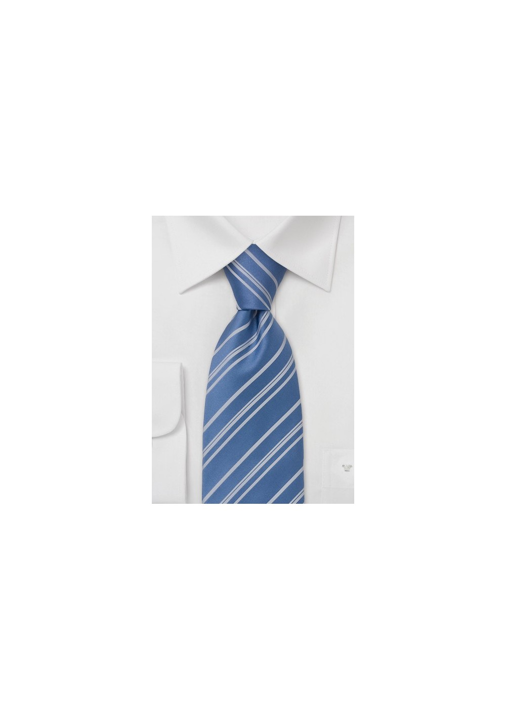 Striped Tie  -  Sky Blue with fine silver stripes