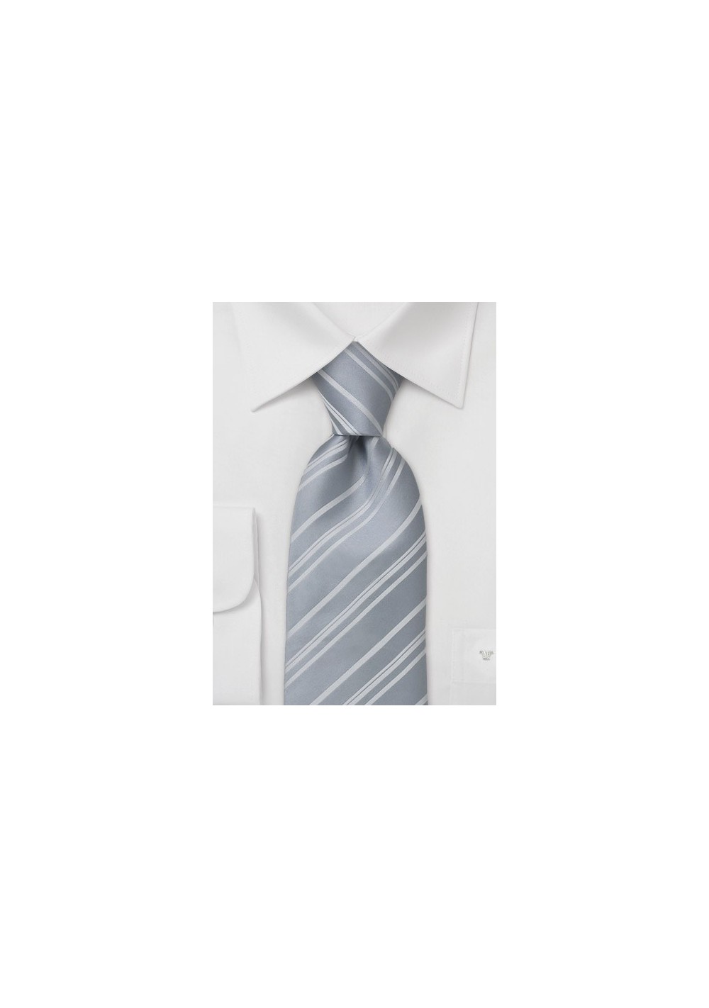 Silver Tie with fine white stripes