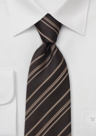 Striped Tie  - Dark Brown with light brown stripes