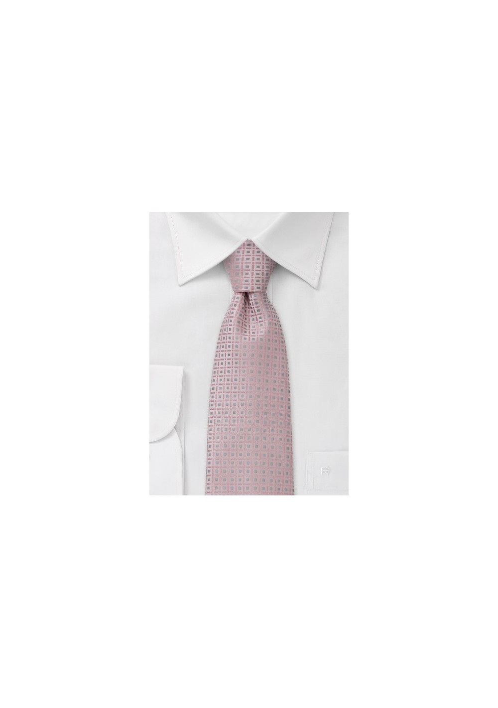 Pink necktie  -  Pink tie with woven square pattern