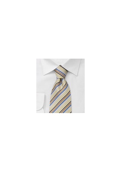 Thin striped necktie  -  Silk tie with fine yellow, blue, and brown stripes