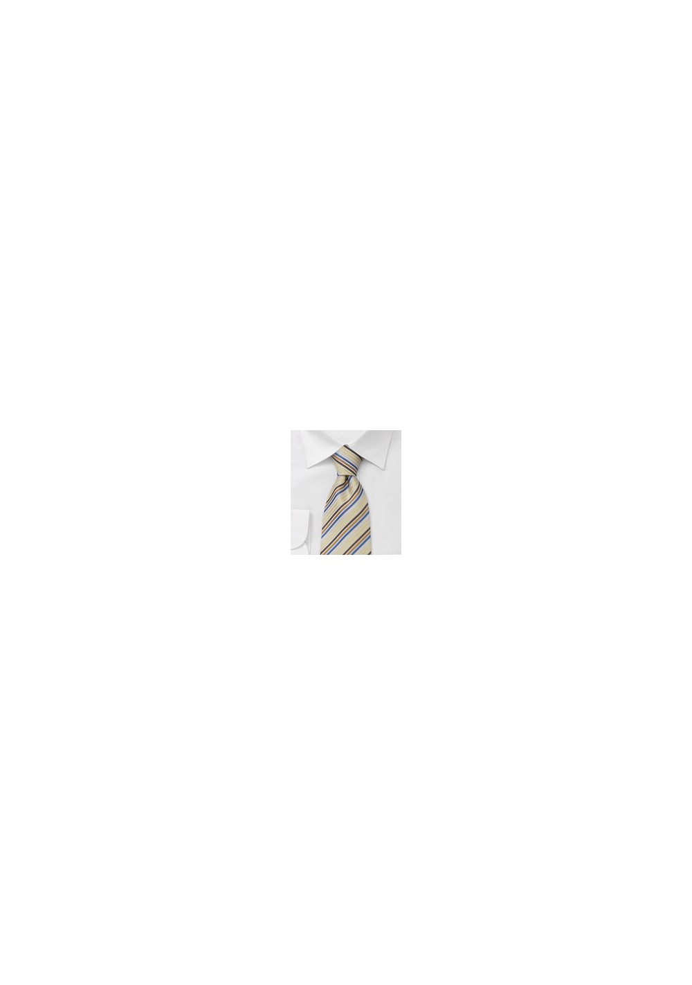 Thin striped necktie  -  Silk tie with fine yellow, blue, and brown stripes