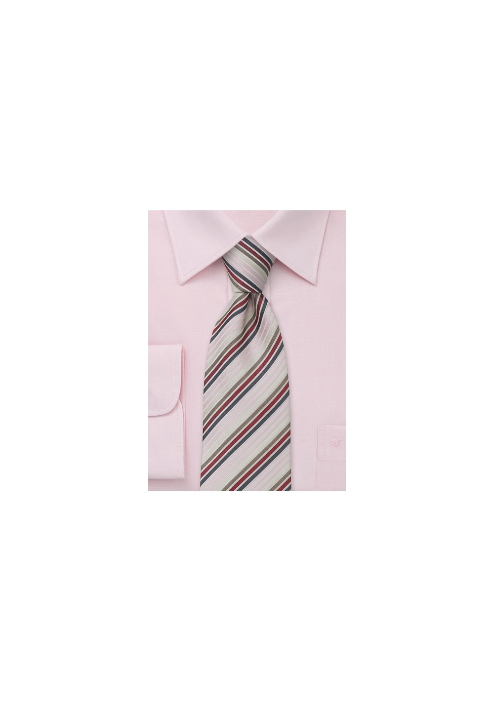 Striped pink necktie  -  Thin striped tie in pink, red and gray