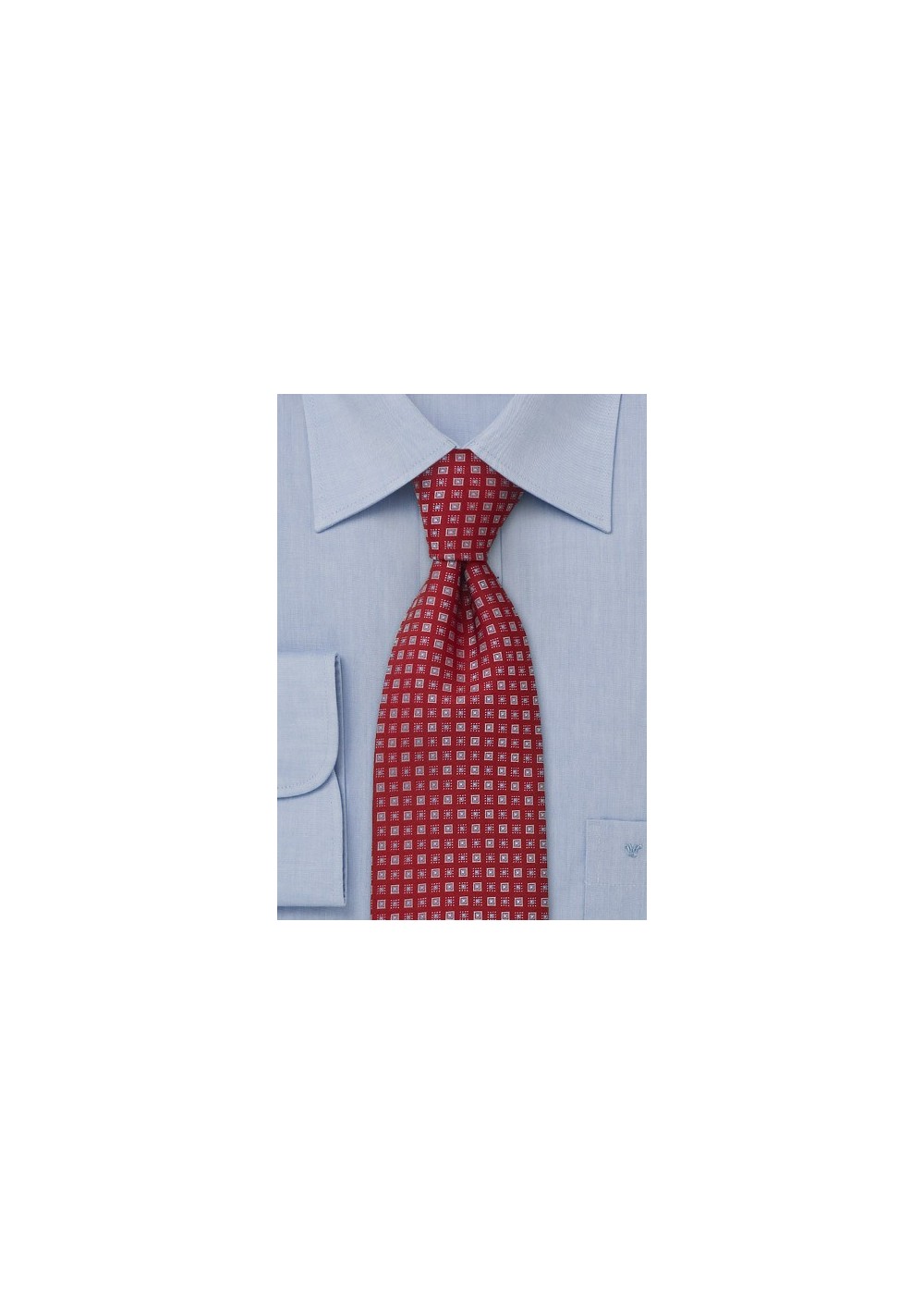 Burgundy red tie with tiny square pattern - Handmade silk necktie from Parsley