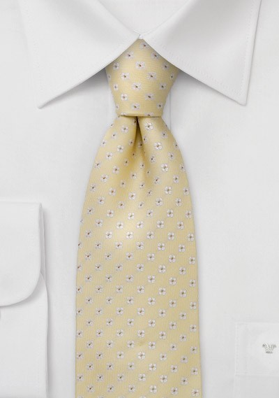 Yellow silk tie with tiny flower pattern