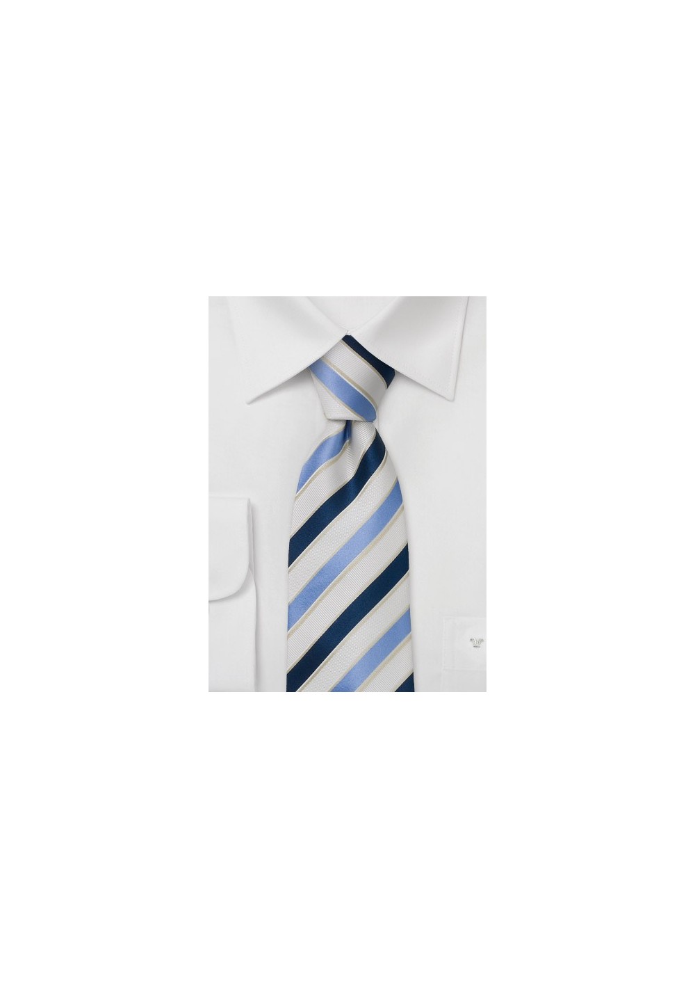 Silktie with wide stripes in blue & white