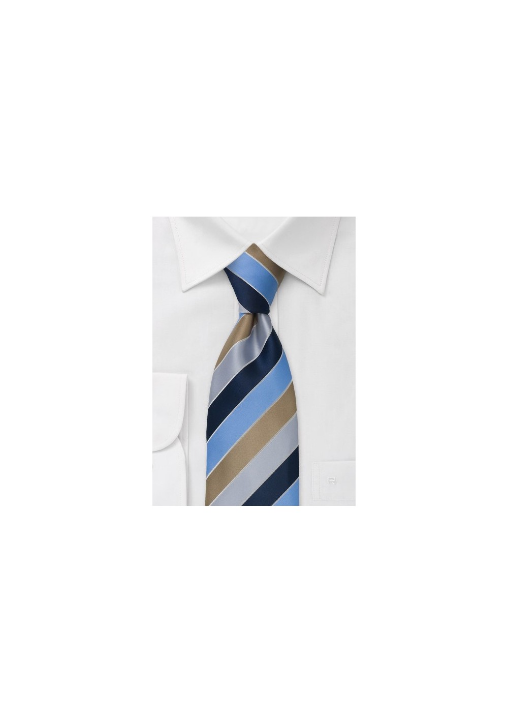 Wide striped tie - Stripes in navy blue, light blue, beige, and tan