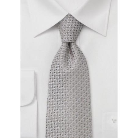 Silver silk tie  - Necktie in silver with small copper squares