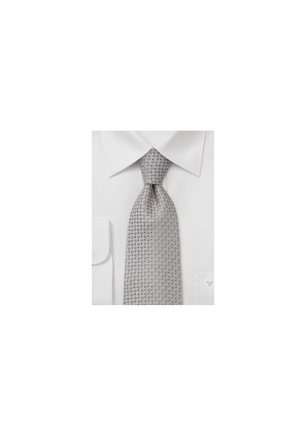 Silver silk tie  - Necktie in silver with small copper squares