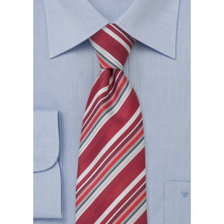 Red tie with narrow diagonal stripes
