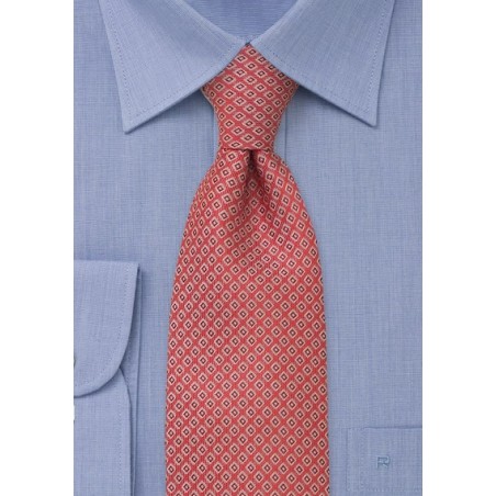 Microfiber tie in red  -  Tie with small diamond pattern