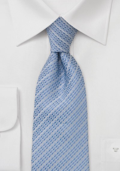 Powder blue silk tie  -  Striped and Zig-zag pattern