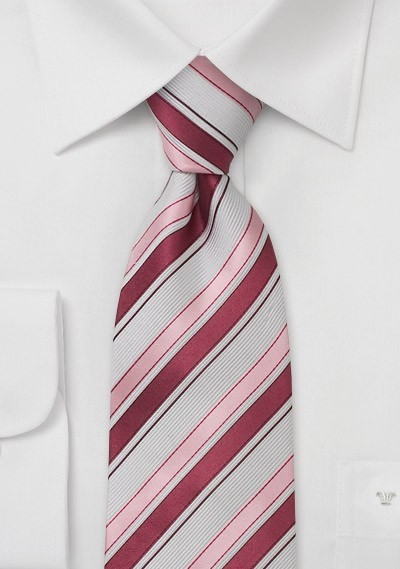 Striped silk tie - Necktie with white, pink, and violet