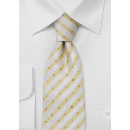 Narrow striped silk tie  - Necktie with narrow yellow and white stripes