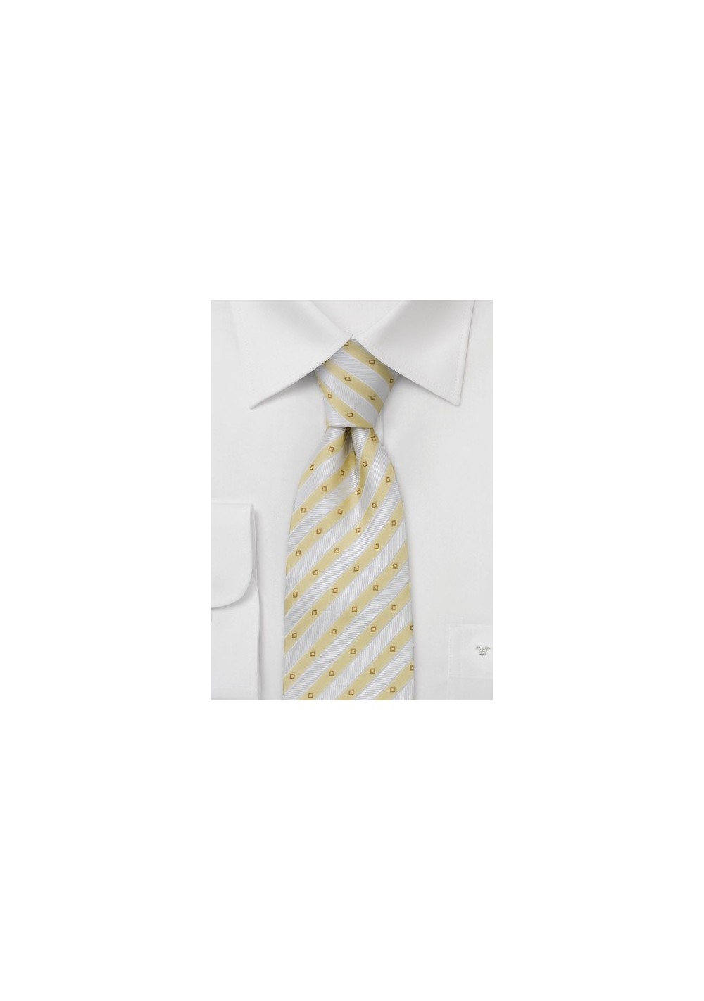 Narrow striped silk tie  - Necktie with narrow yellow and white stripes