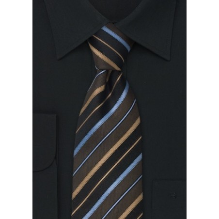 Brown striped silk tie  -  Necktie with modern diagonal stripes