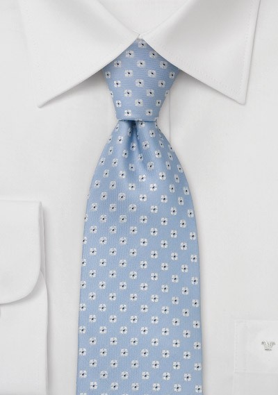 Light powder blue silk tie  - Light blue necktie with tiny flowers