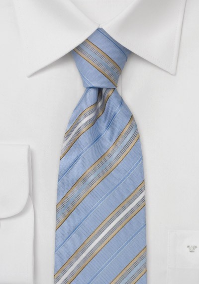Light blue silk tie with gold diagonal stripes - Handmade tie from Parsley luxury neckwear
